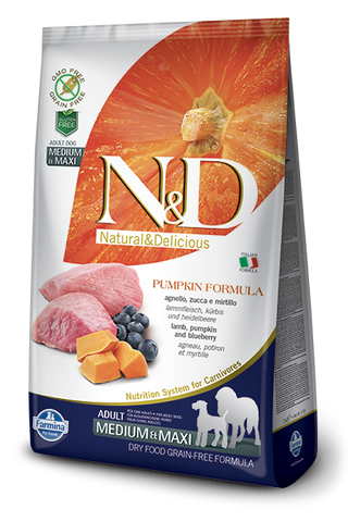 FARMINA Natural & Delicious Grain Free Pumpkin Formula Lamb and BB Adult (Med/Maxi) Dry Dog Food