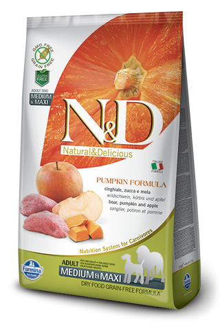 FARMINA Natural & Delicious Grain Free Pumpkin Formula Boar and Apple Adult (Med/Maxi) Dry Dog Food