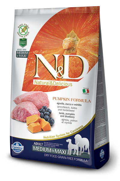 FARMINA Natural & Delicious Grain Free Pumpkin Formula Lamb and BB Adult (Med/Maxi) Dry Dog Food